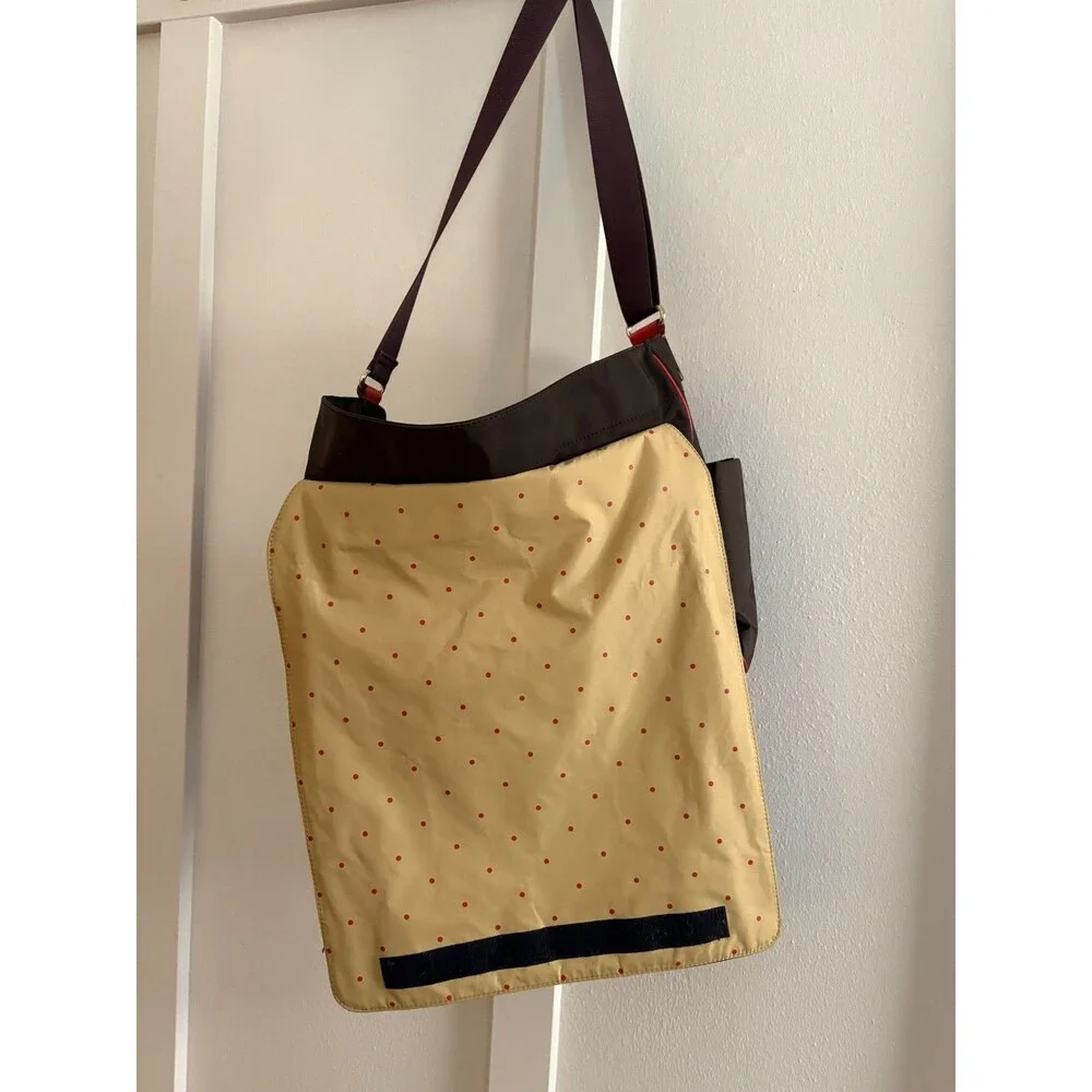 Kate Spade New York brown + red nylon + leather Baby Bag Tote messenger workbag